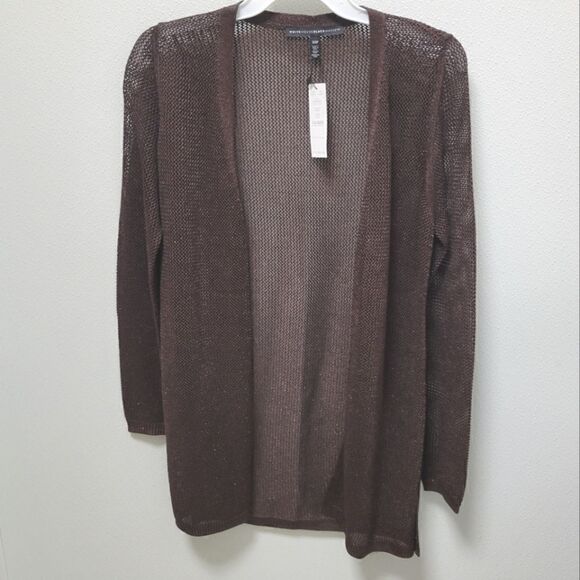 White House Black Market Tops - NWT White House Black Market Net Shimmer Coverup Open Knit Cardigan Sweater XSP